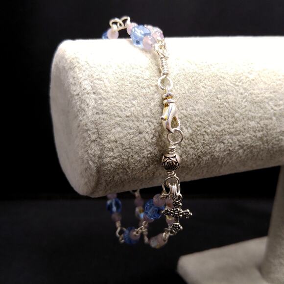 Handmade Wire Wrapped 2 Strand Bracelet, Cross Charm - Picture 6 of 10